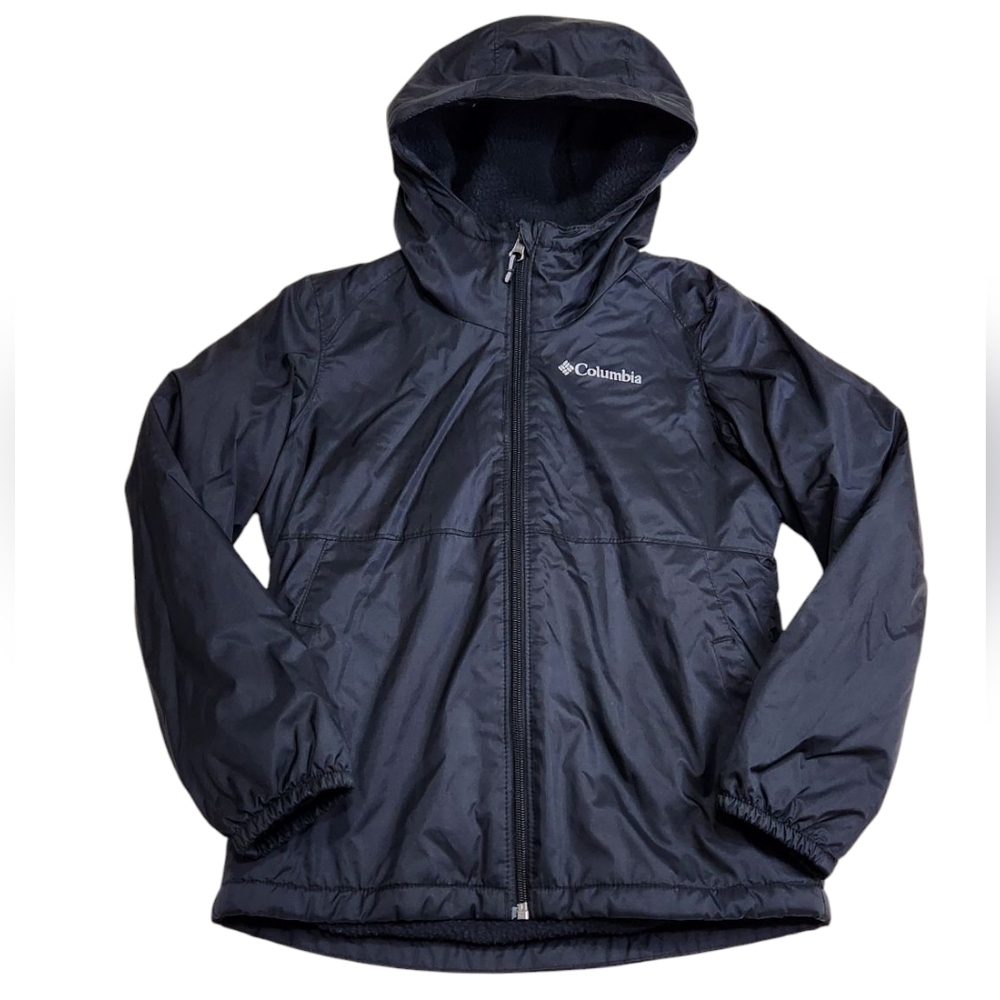 Columbia Black Hooded Cozy Jacket Girls Sz Small 7/8